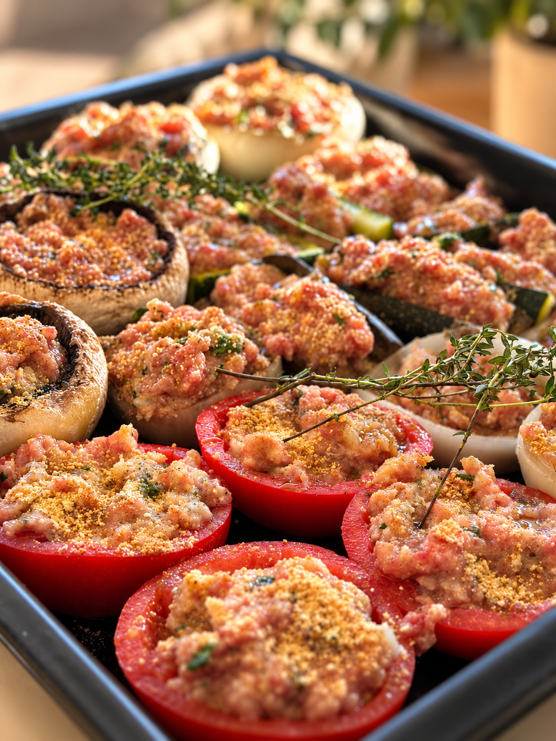 Légumes de saison farcis avant cuisson